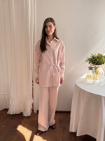 Брюки из вареного хлопка, Пудровый в полоску