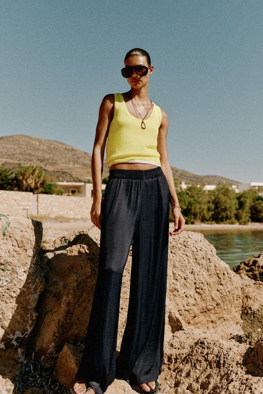 ZARA ШИРОКИЕ СТРУЯЩИЕСЯ БРЮКИ, ЦВЕТ НОЧНОГО НЕБА