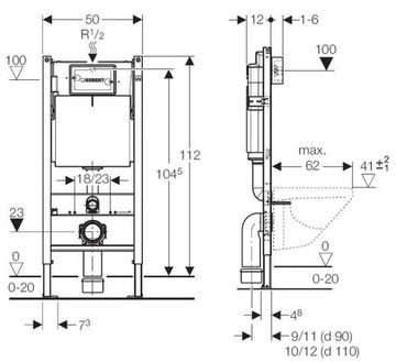 Инсталляция Geberit Duofix Платтенбау 111.362.00.5 UP320 для подвесного унитаза H112 и клавиш Sigma