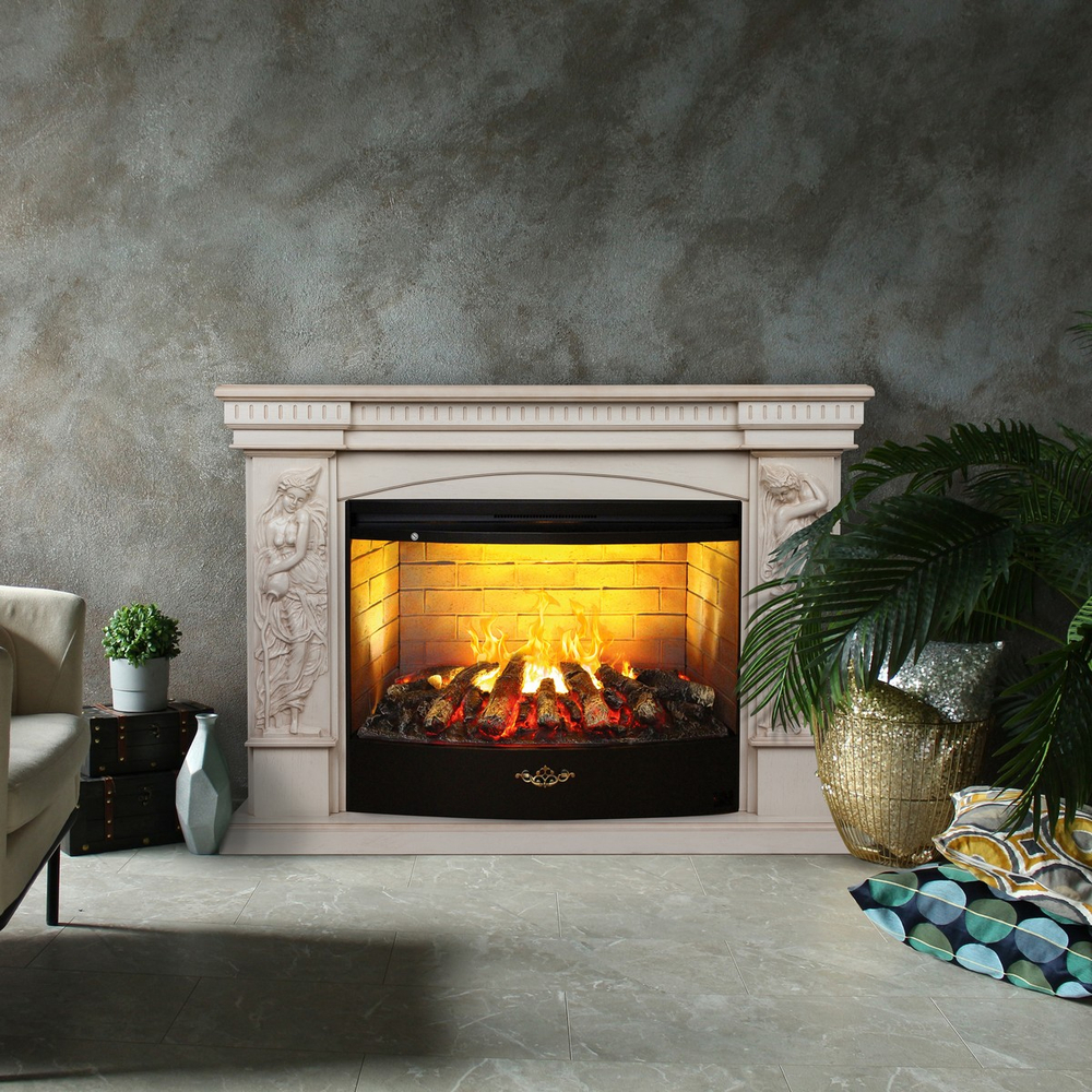 Электрокамин RealFlame Diva 33 WT белый дуб с бронзовой патиной с очагом 3D Firestar 33