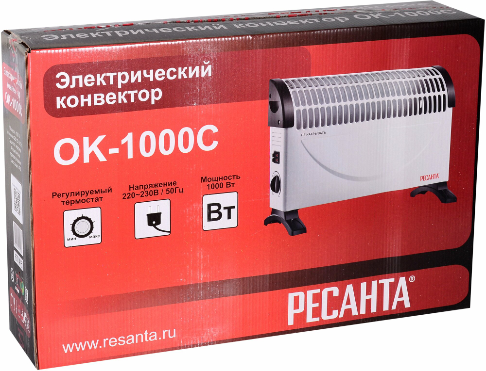 Конвектор электрический ОК-1000С (стич) Ресанта, напольный обогреватель для дома 1000 Вт