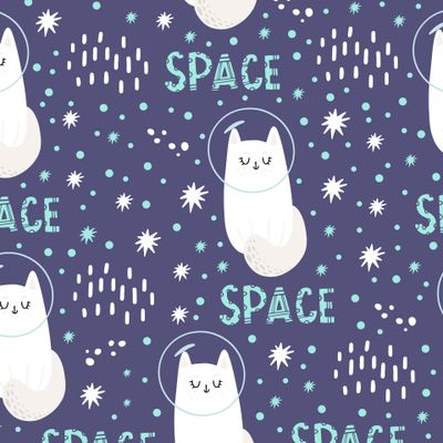 Белый котенок- космос, звезды