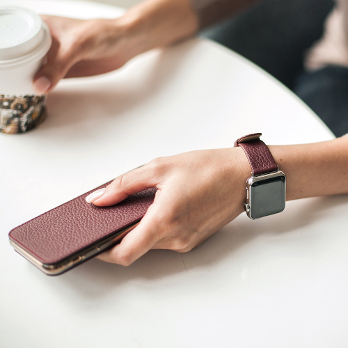 Ремешок для Apple Watch  44/45/46 mm из кожи теленка, бордового цвета