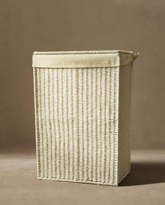 ZARA HOME КОРЗИНА ДЛЯ БЕЛЬЯ, С ПОДКЛАДКОЙ ИЗ ТКАНИ, БЕЛЫЙ