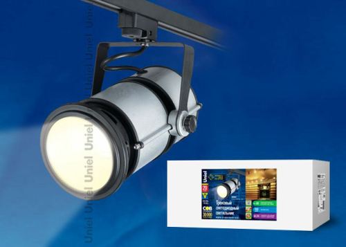 ULB-M02А-20W/WW SILVER Светильник светодиодный трековый. Мощность - 20 Вт. Световой поток — 1100 Лм. Цвет свечения — теплый белый. Степень защиты IP20