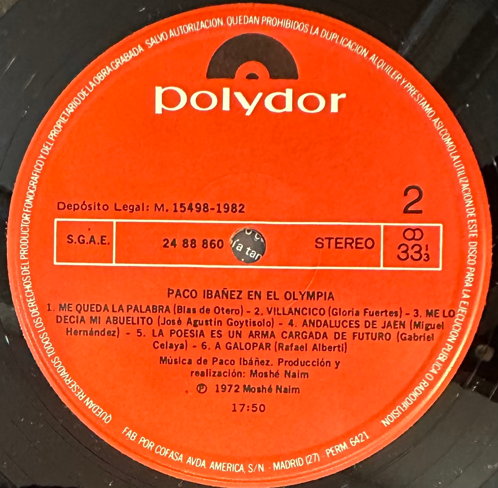 Paco Ibanez - Paco Ibanez En El Olympia (Испания 1982г.) 2LP