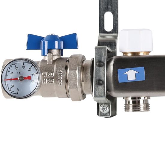 Коллектор Rommer 1"x3/4" на 7 контуров с расходомерами в сборе (нерж. сталь) RMS-1210-000007