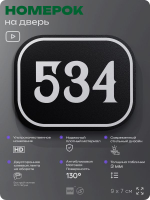 Номерок на дверь квартиры 534, для кабинета, офиса, шильдик 9 х 7 см, черный, Айдентика Технолоджи