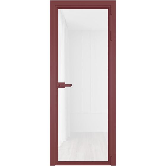 Алюминиевая дверь 1AV красный антрацит стекло белый триплекс