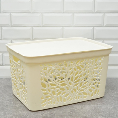 Корзина 30л с крышкой "Leaves" 463*326*256мм, молочный