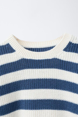 ZARA СВИТЕР В ПОЛОСКУ, ЭКРЮ/СИНИЙ