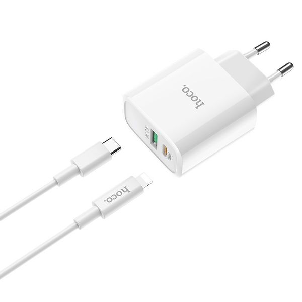 Адаптер питания Hoco C57A Speed charger PD+QC 3.0 set cable Type-C to Lightning (USB: 5V max 3.1A/ 18Вт) Белый