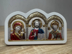 Спаситель, Казанская БМ, Николай Чудотворец, триптих, эмаль 85х150