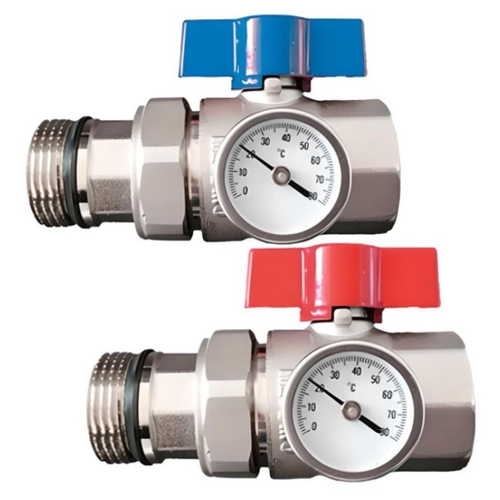 Кран шаровой ViEiR с полусгоном и термометром прямой 1" VR1102B