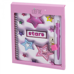 Блокнот в футляре, 18 см * 22 см, гребень, Alingar, мат.ламин, эффект 3D, ручка, замочек, диз. блок, линия, 45 л., "Звездочки", розовый