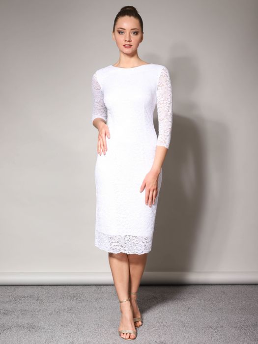 Свадебное кружевное платье с длинным рукавом (белый)