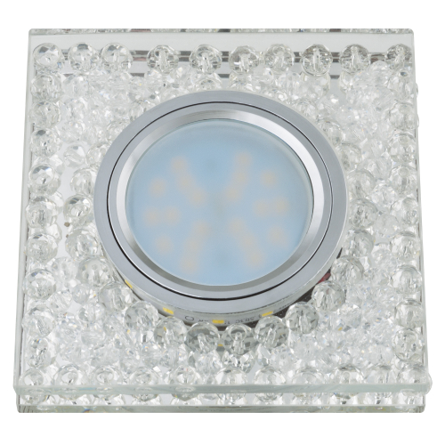 DLS-L134 GU5.3 CHROME/CLEAR Светильник декоративный встраиваемый, серия Luciole. Без лампы, цоколь GU5.3. Доп. светодиодная подсветка 3Вт. Металл/стек