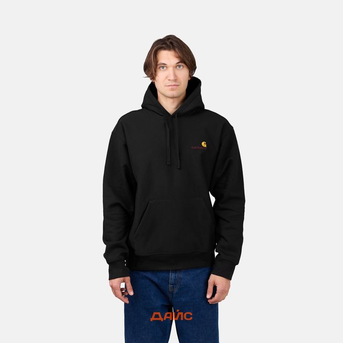 Толстовка мужская Carhartt WIP Hooded American Script артикул:I028279_black - купить в магазине Дайс