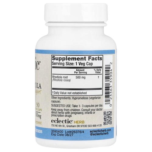 Eclectic Herb, трава, родиола с розавином и салидрозидом, 500 мг, 90 вегетарианских капсул