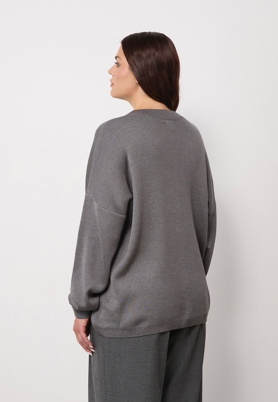 Джемпер вязаный с круглым вырезом, графит