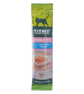 Титбит Лакомство для кошек, крем-суп с кусочками лосося 10гр.