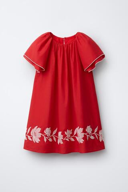 ZARA ПЛАТЬЕ С ВЫШИВКОЙ, КРАСНЫЙ/БЕЛЫЙ