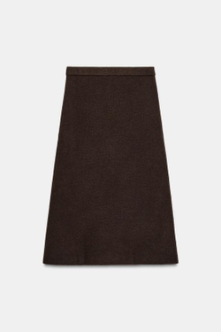 ZARA ТРИКОТАЖНАЯ ЮБКА МИДИ, КОРИЧНЕВЫЙ