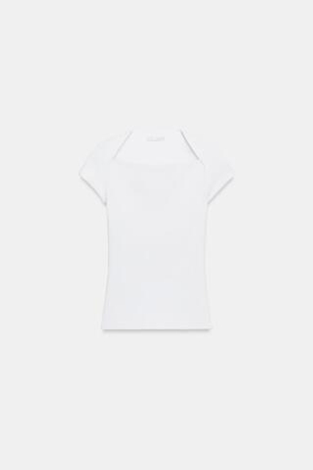 ZARA ФУТБОЛКА С КВАДРАТНЫМ ВЫРЕЗОМ, БЕЛЫЙ
