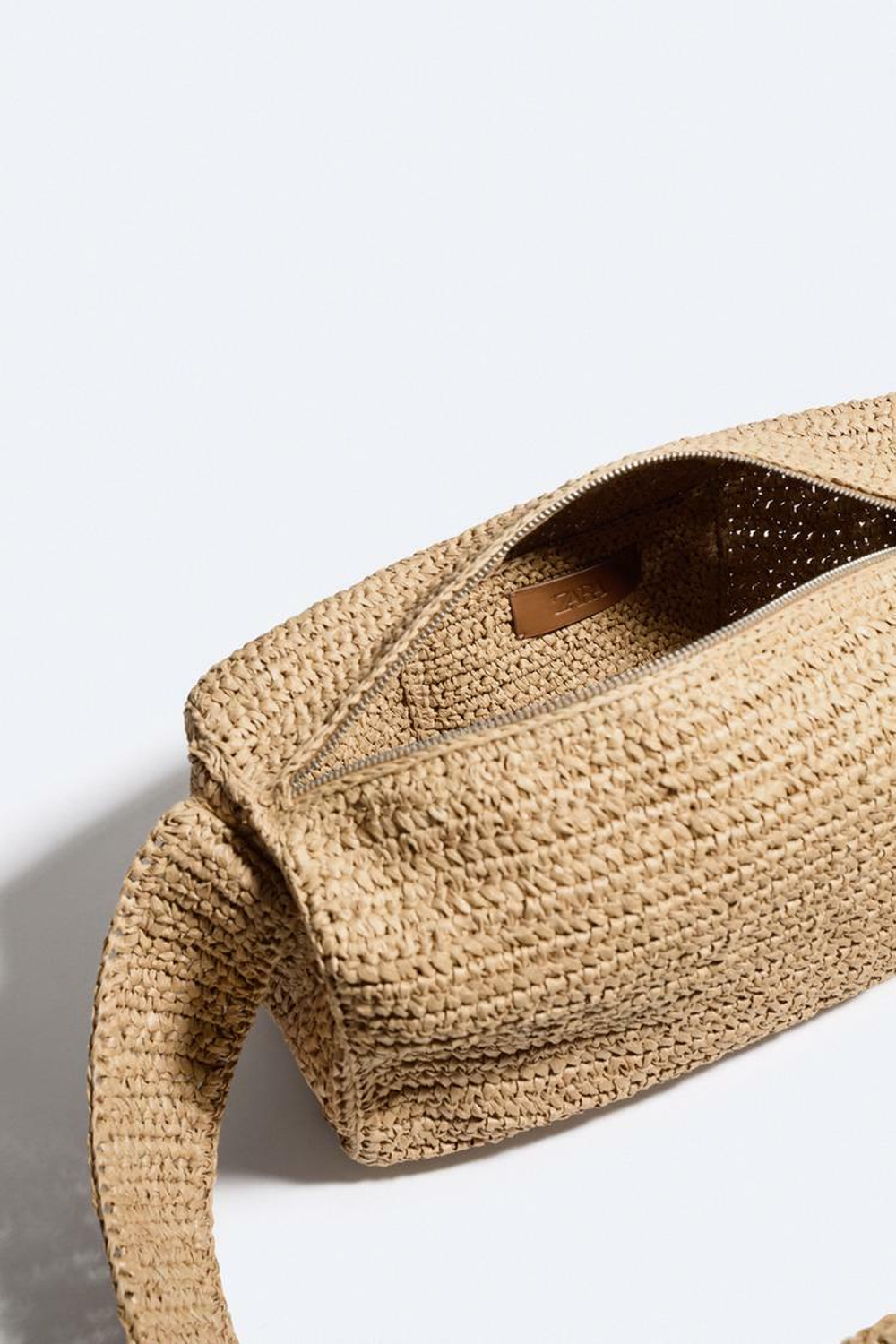 ZARA ПРЯМОУГОЛЬНАЯ ТКАНАЯ СУМКА ЧЕРЕЗ ПЛЕЧО, ЭКРЮ БЕЖЕВЫЙ