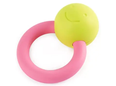 Игрушка для малышей прорезыватель - погремушка "Улыбка" (с розовым колесом)