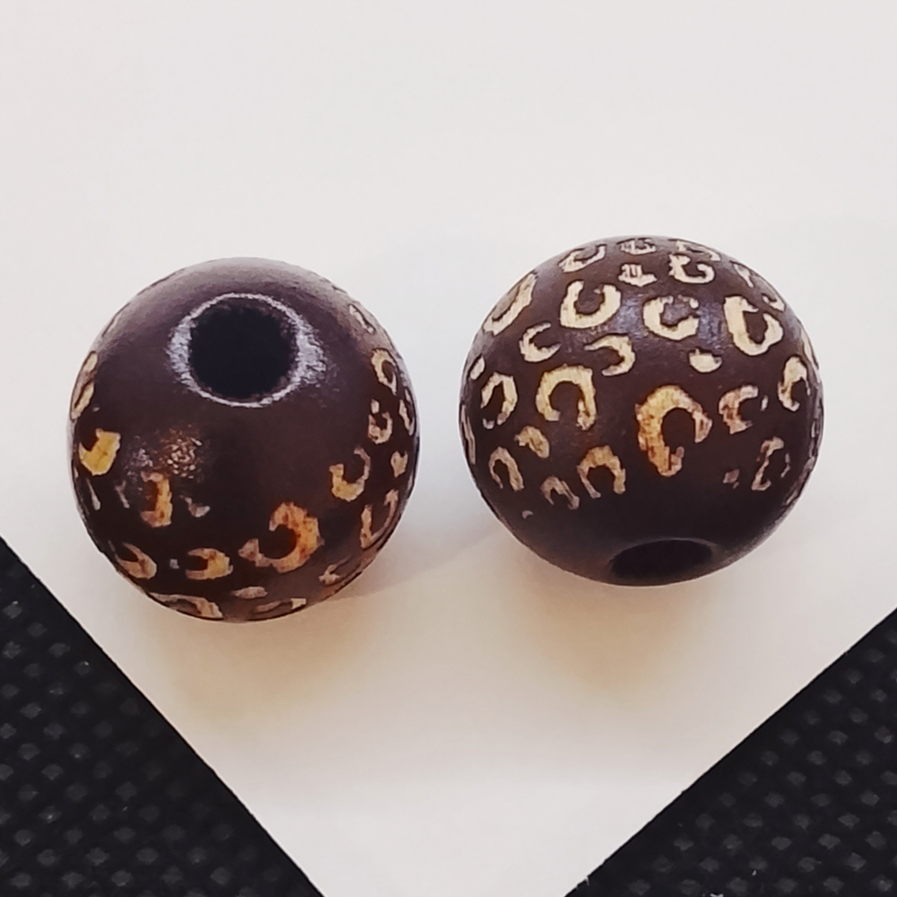 Деревянная бусина с рисунком, шар, 15мм, штучно