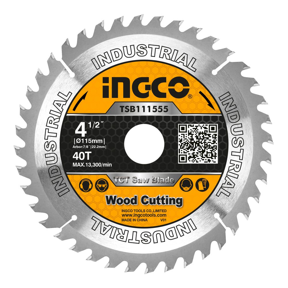 Диск пильный по дереву TCT 115х22 мм 40Т INGCO TSB111555 INDUSTRIAL