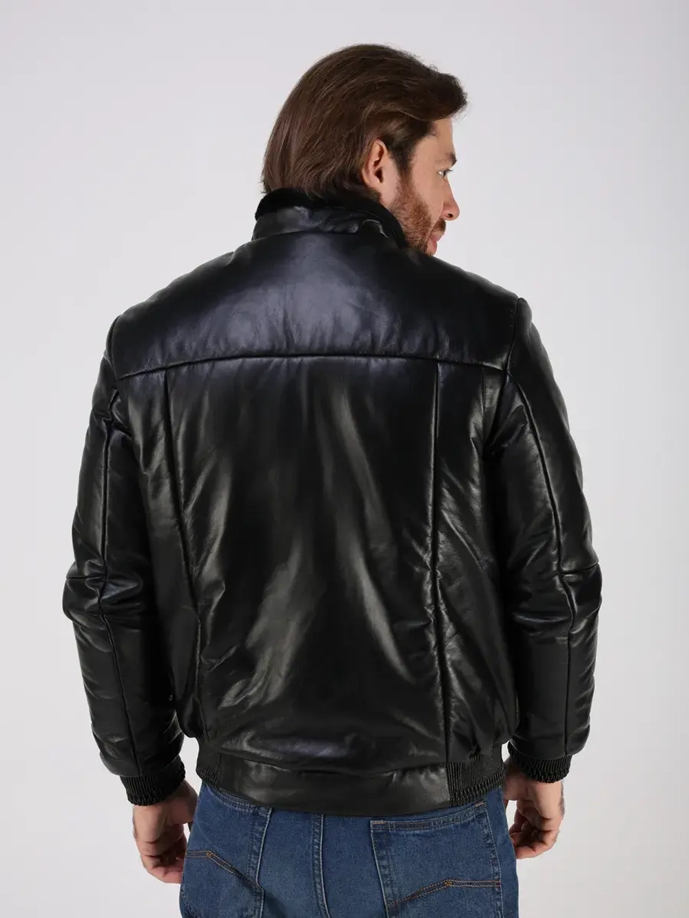 Куртка пуховик из натуральной кожи утепленная короткая