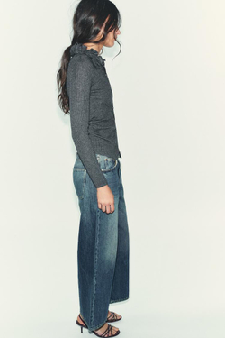 ZARA КАРДИГАН ИЗ ШЕРСТИ С ОБЪЕМНЫМИ ЦВЕТАМИ, АНТРАЦИТОВО-СЕРЫЙ