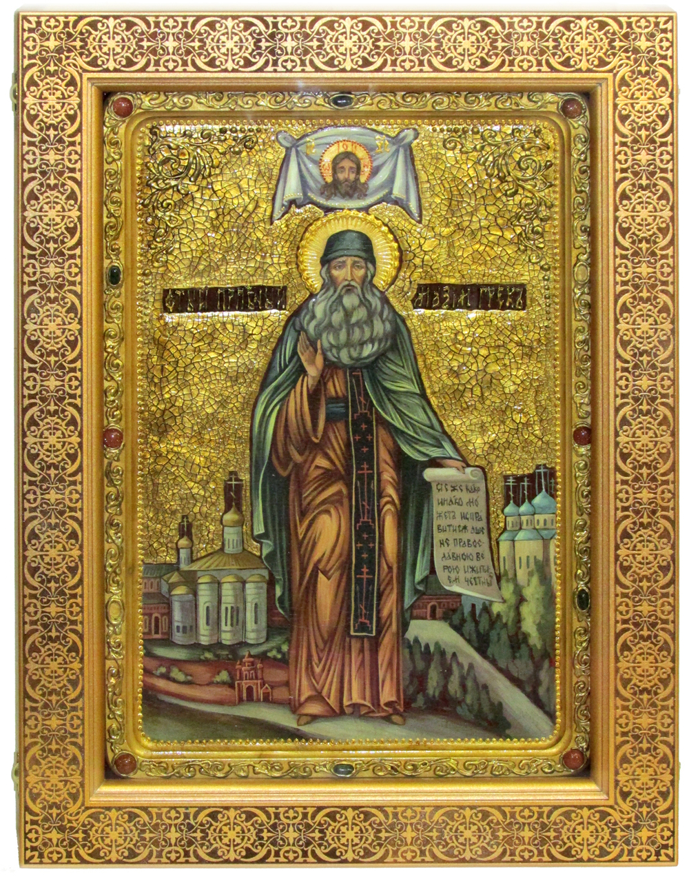 Большая Живописная икона Преподобный Максим Грек 42х29см на кипарисе в березовом киоте