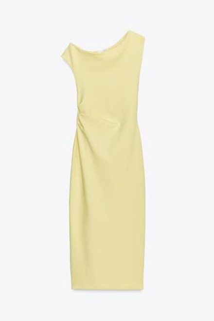 ZARA ПЛАТЬЕ МИДИ СО СБОРКАМИ, ЖЕЛТЫЙ