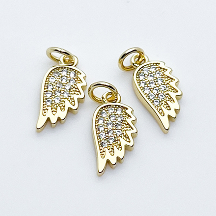 Подвеска Крыло, позолота, фианиты, размер 14*7 мм, цена за 1 шт