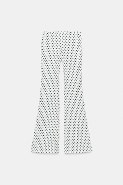 ZARA РАСКЛЕШЕННЫЕ БРЮКИ СТРЕТЧ В ГОРОШЕК, БЕЛЫЙ/ЧЕРНЫЙ