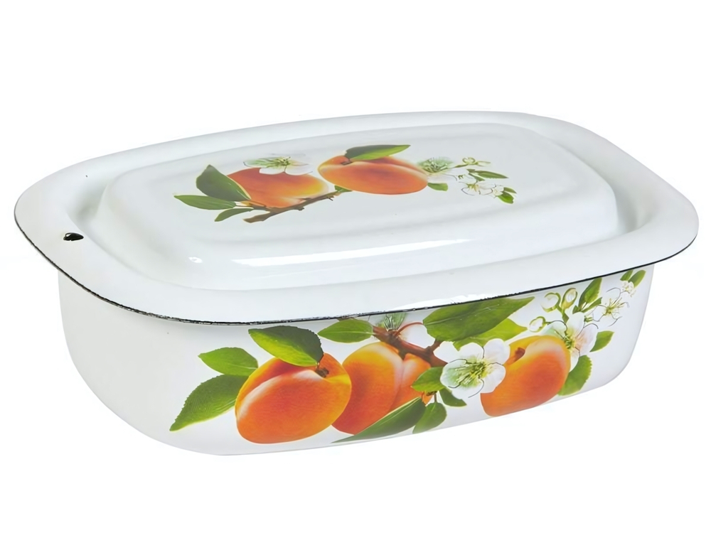 Лоток 0,6л эмалированный с крышкой, с рисунком