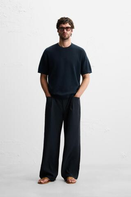 ZARA ФУТБОЛКА ИЗ ТРИКОТАЖА, МОРСКОЙ СИНИЙ