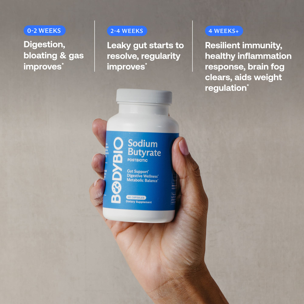 BodyBio, бутират натрия, 60 капсул