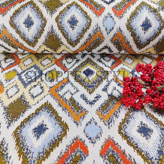 Гобелен &quot;Икат Желтый&quot; | ш.160 см | 350 г/м² | полиэстер 51%/хлопок 49%