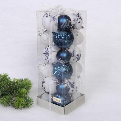 Набор шаров "Snow shine" 7 см + 5 см (24 предмета), Сапфир/белый (Серпантин)