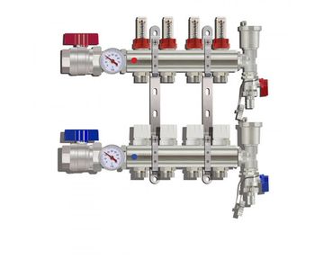 Коллектор для тёплого пола с расходомерами Tim на 4 выхода из латуни