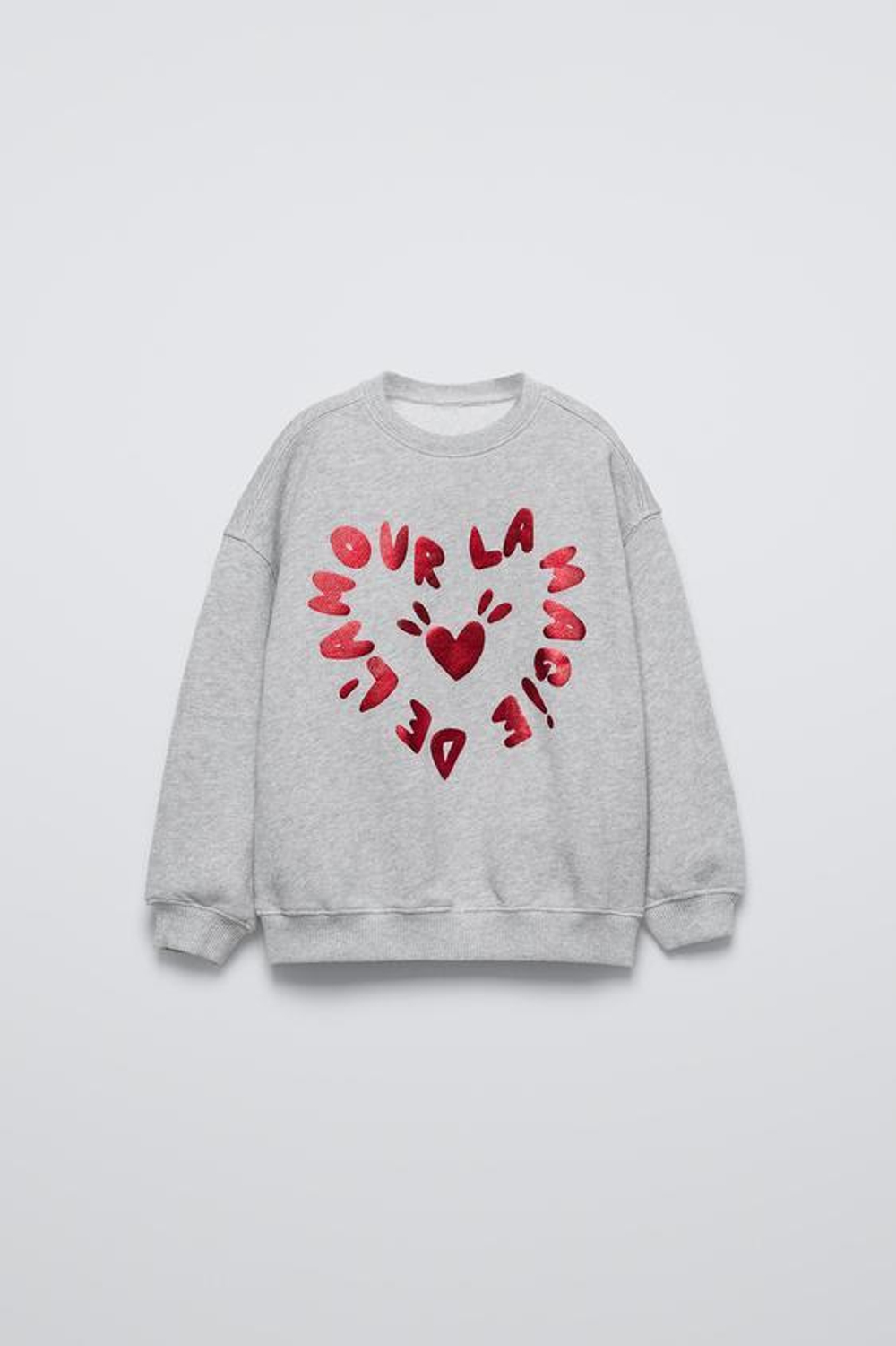 ZARA ТОЛСТОВКА С НАДПИСЬЮ, СЕРЫЙ С МЕЛАНЖЕВЫМ ЭФФЕКТОМ