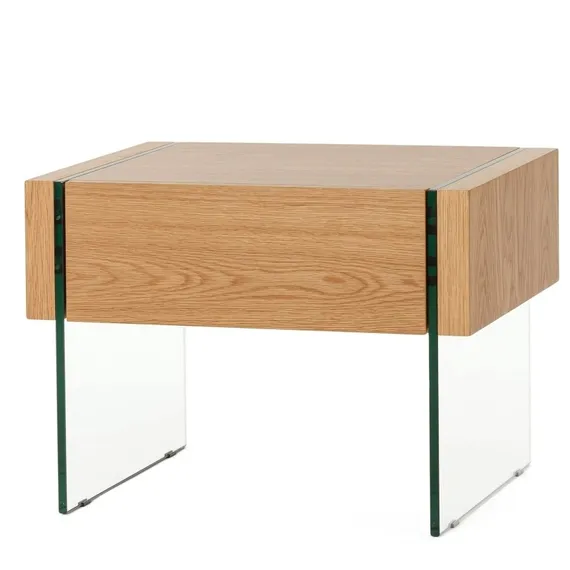 Прикроватная тумба Somerset 58x40 см, шпон дуба, стеклянные ножки