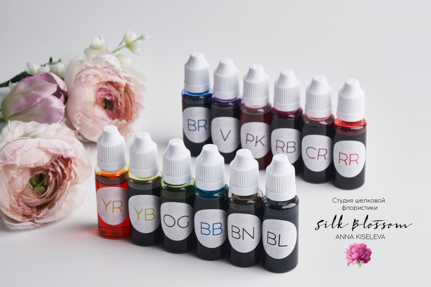 Набор японских красителей для шелковой флористики (12 цветов по 20 мл)