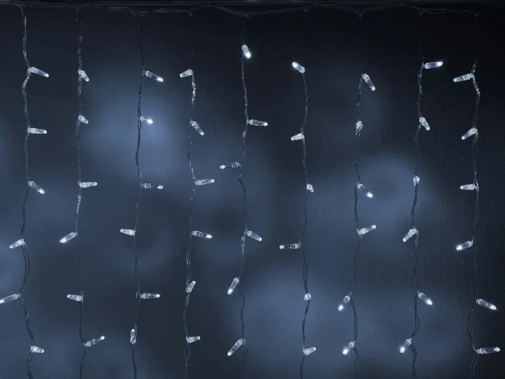 Светодиодный занавес 400 холодных белых LED ламп, 2*2 м., статика, прозрачный провод ПВХ, Teamprof (TPF-C2*2-CT/W)