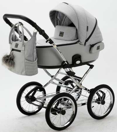 Детская коляска Adamex Porto Retro 2 в 1 PO-PS11 (СВ.СЕРЫЙ+СВ.СЕРАЯ КОЖА)