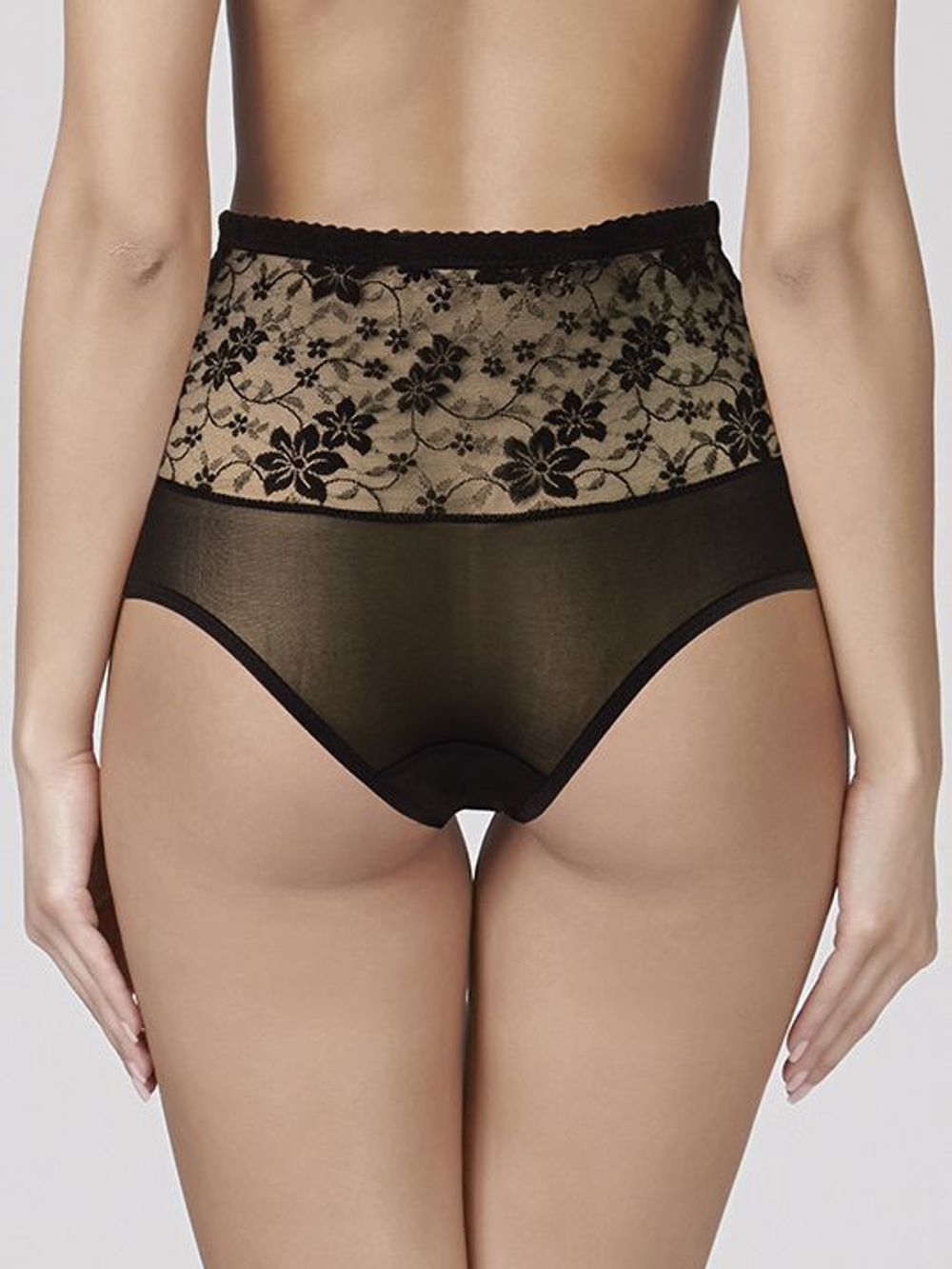 Трусы-утяжки с пояском из упругой микросетки с цветочным орнаментом (Размер: XXXL) (Цвет: бежевый)